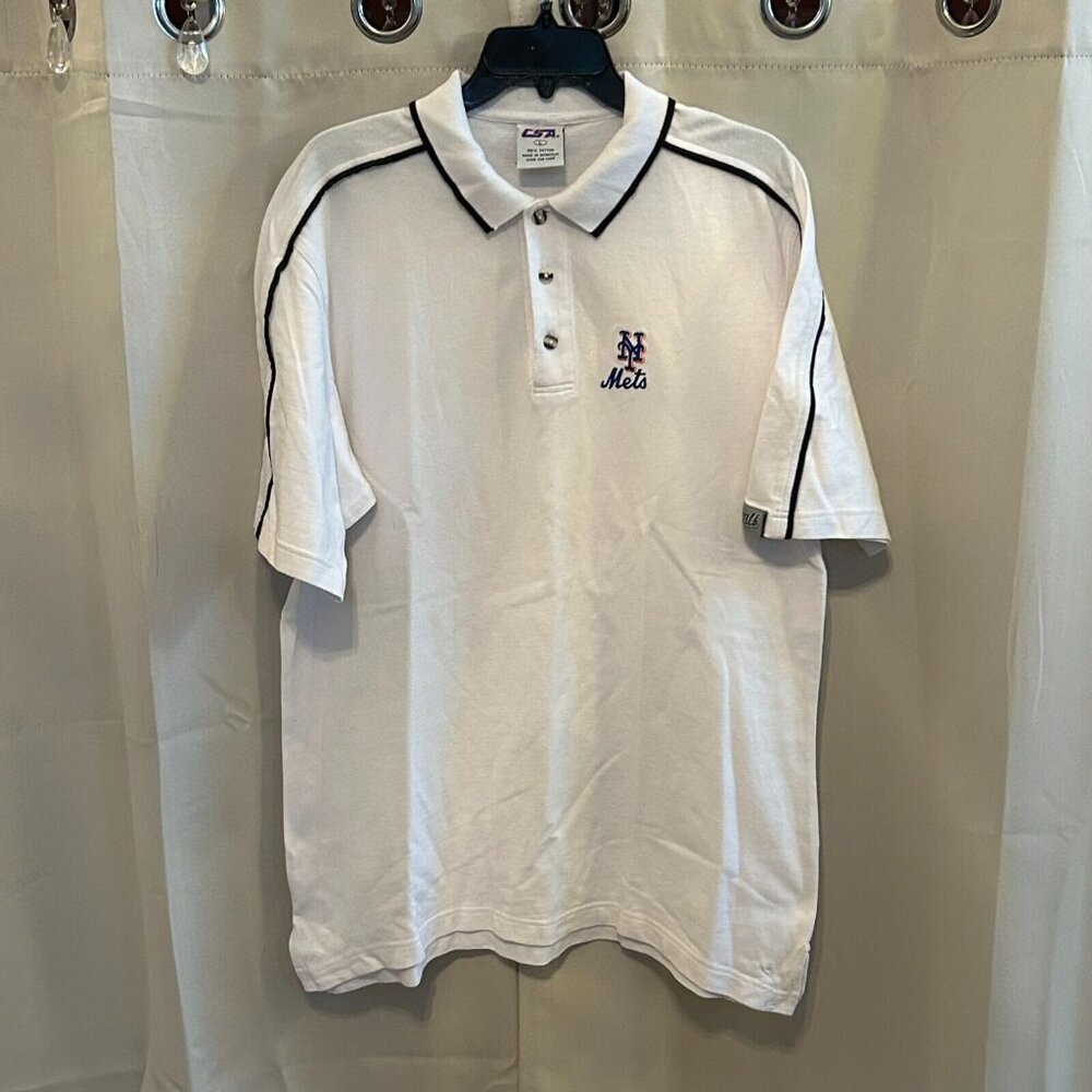 New York Mets Mens Polo Shirt Large White Baseball Embroidered Sports MLB 17201x